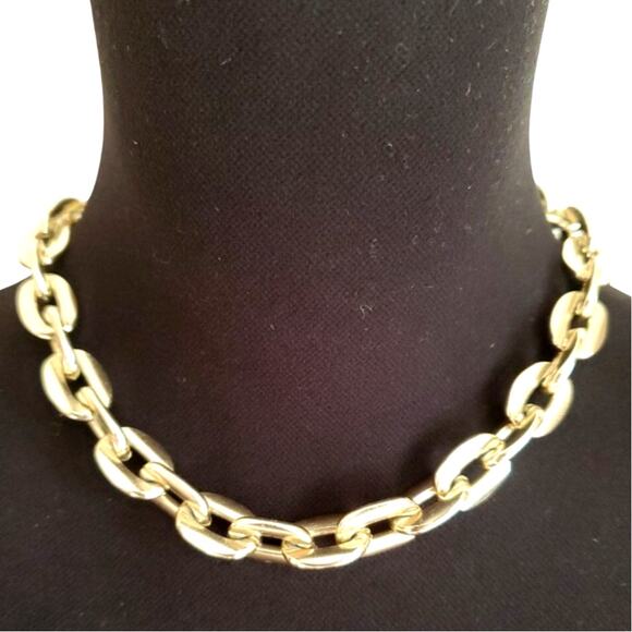 Vintage West Germany Pale Gold Tone Chunky Link Chain Statement Necklace Retro - Picture 4 of 9